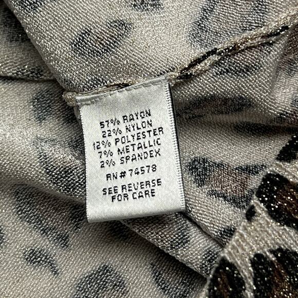 Cache Animal Print Long Sleeve Gathered Keyhole Neckline M Brown Gold Metallic - Picture 7 of 8